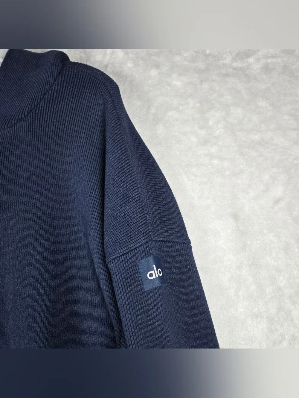 Alo Yoga Scholar Hooded Sweater Women’s Large Navy Blue Heavyweight Knit Relaxed